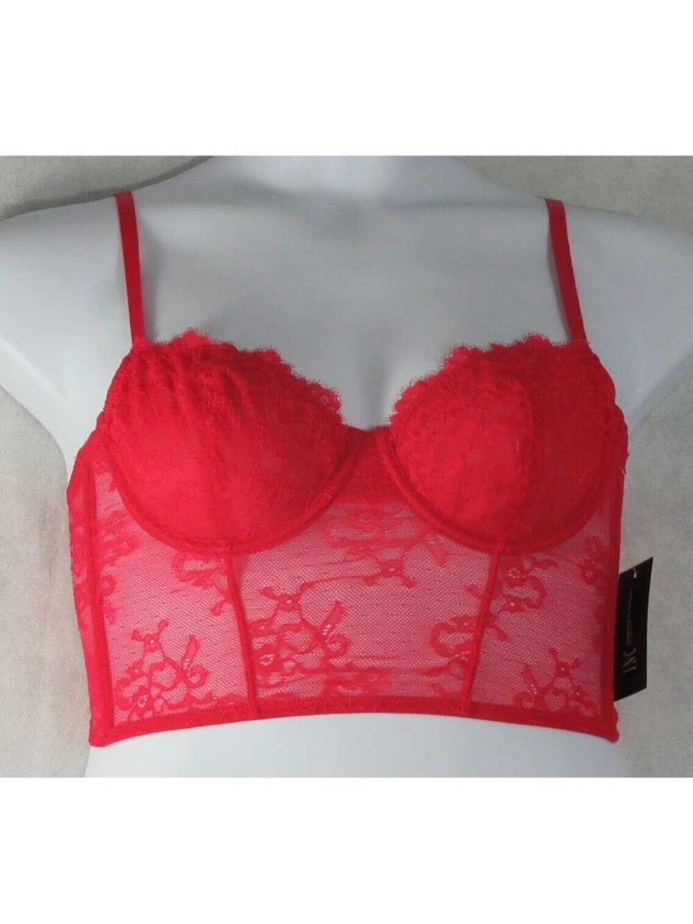INC International Concepts Women's Sexy Lace Bustier Lingerie, Ski Patrol Red